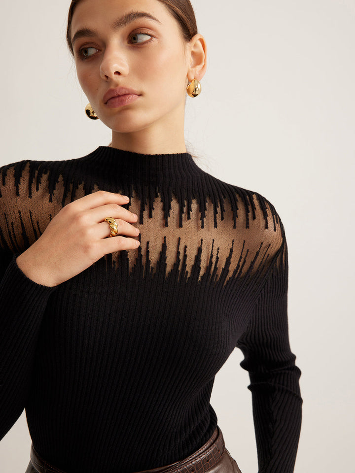 Haut en tricot transparent avec empiècement mock neck