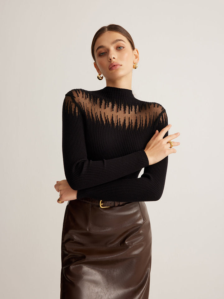 Haut en tricot transparent avec empiècement mock neck
