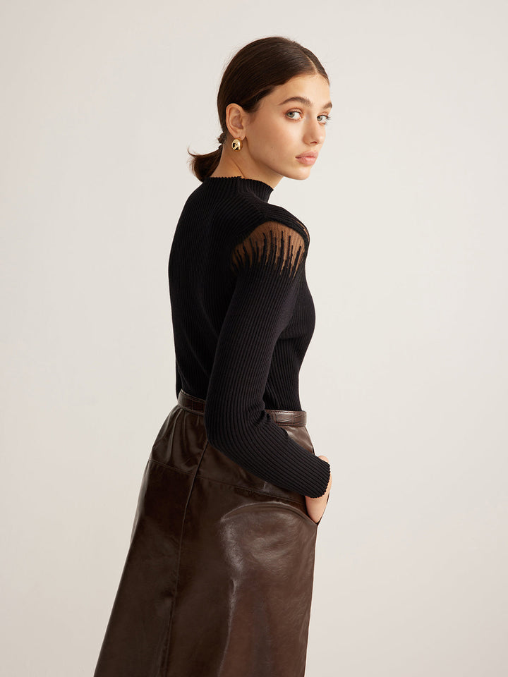 Haut en tricot transparent avec empiècement mock neck