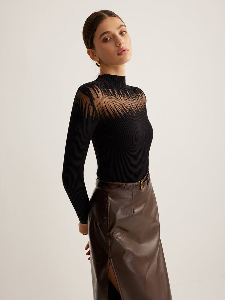 Haut en tricot transparent avec empiècement mock neck
