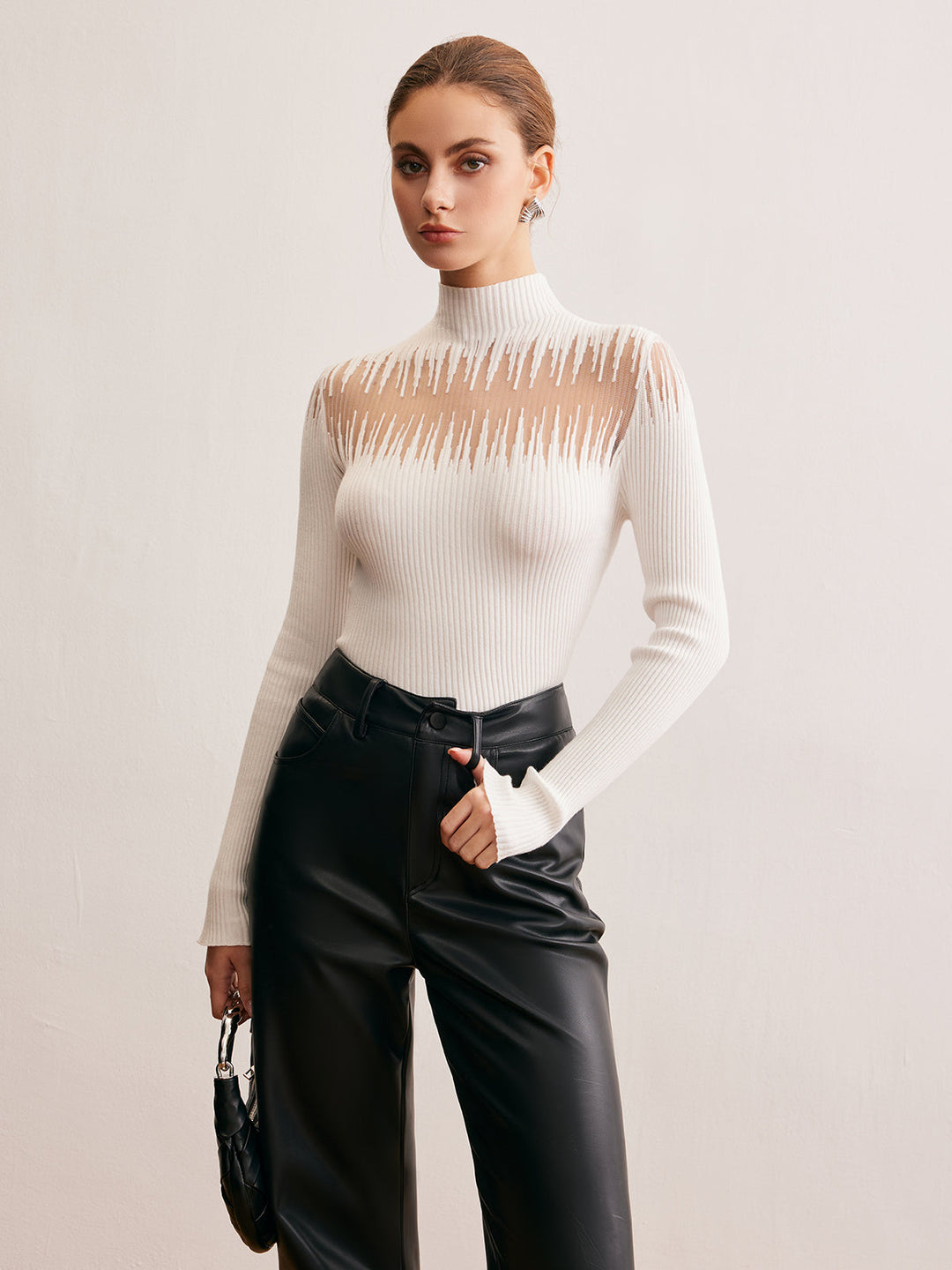 Haut en tricot transparent avec empiècement mock neck