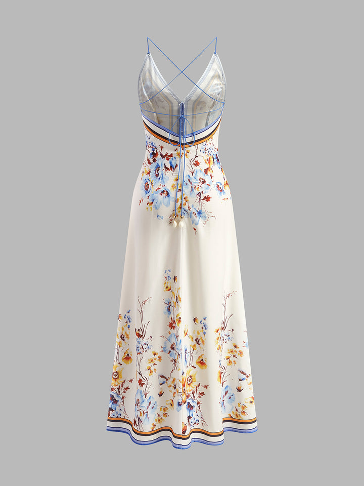Robe longue décontractée à imprimé floral et col licou