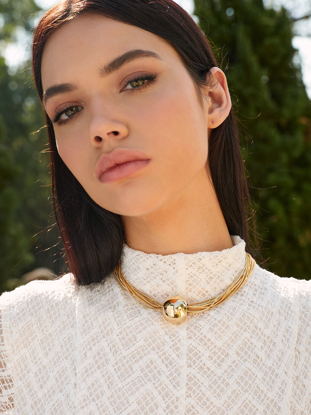 Collier ras du cou à billes brillantes à chaînes multiples