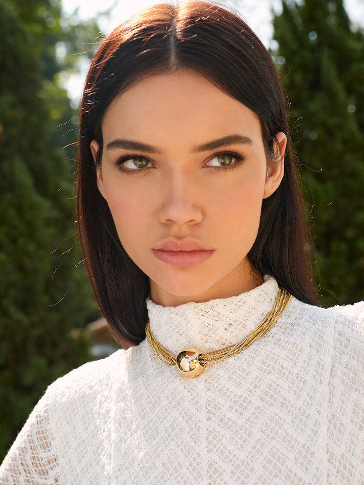 Collier ras du cou à billes brillantes à chaînes multiples