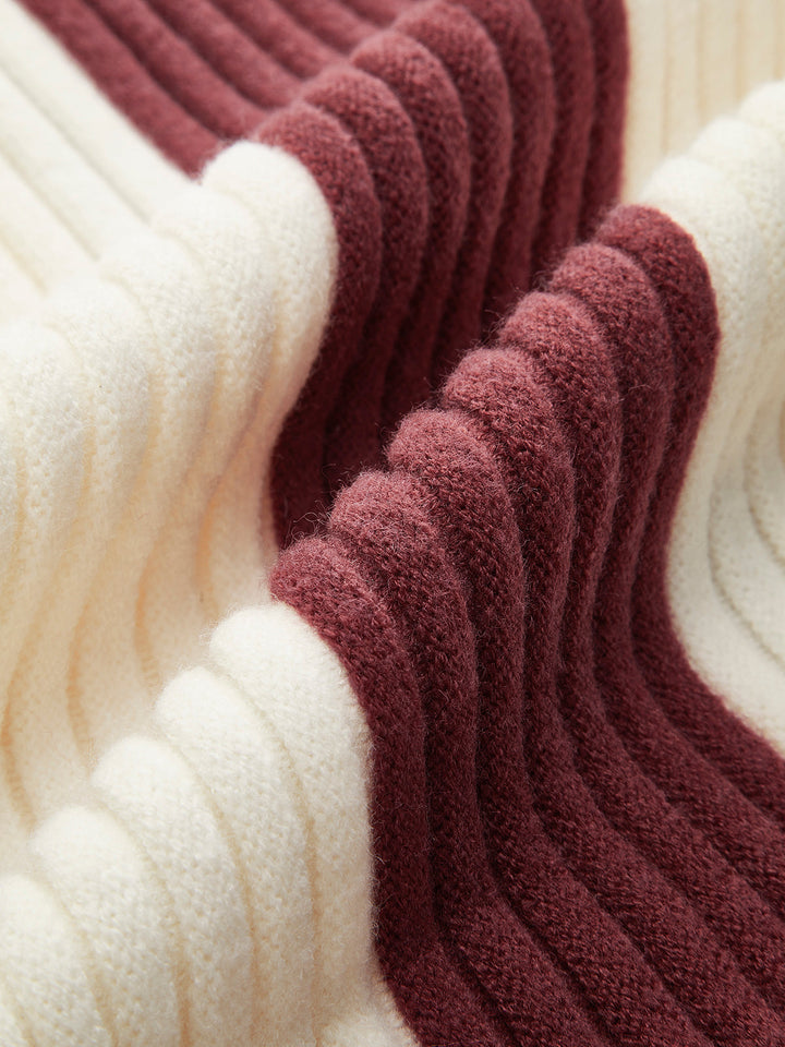 Pull en maille à col roulé couleur bloc côtelée