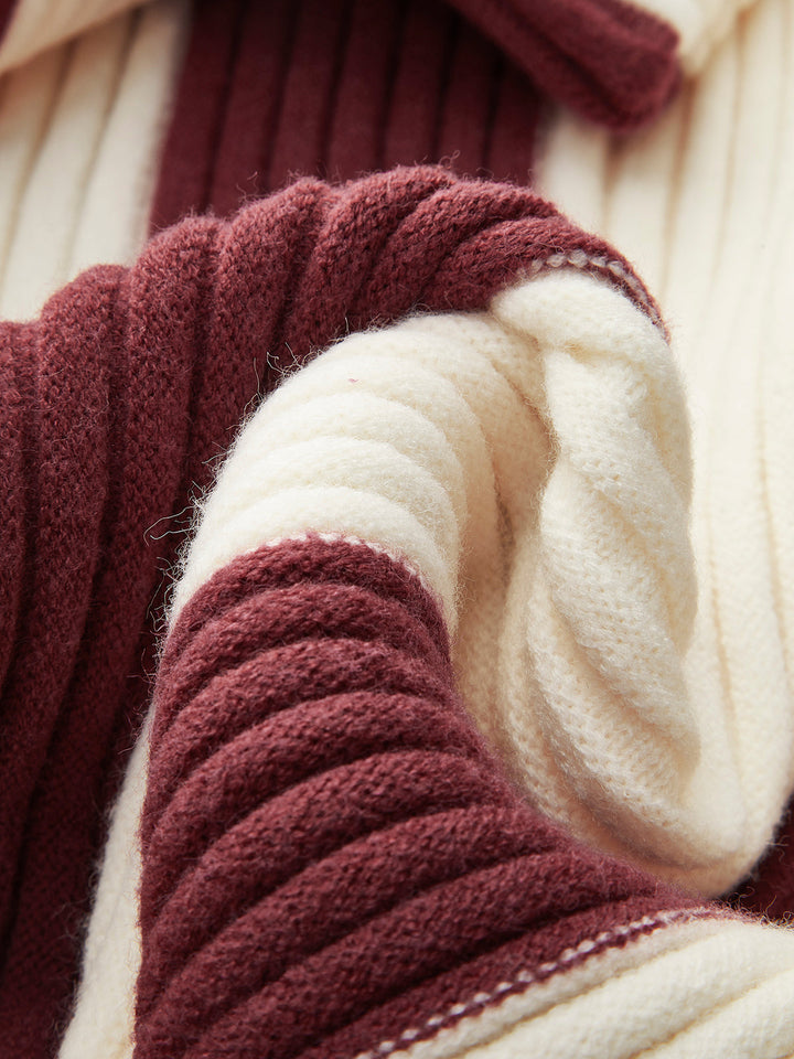 Pull en maille à col roulé couleur bloc côtelée
