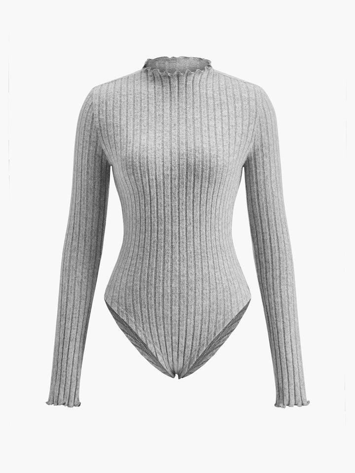 Bodysuit Ajusté à Col Montant et Bordure en Laitue