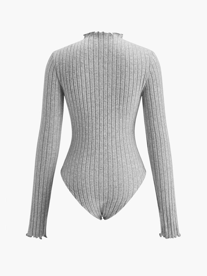Bodysuit Ajusté à Col Montant et Bordure en Laitue