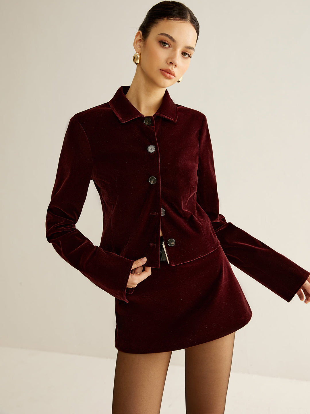 Blazer Court en Velours à Revers
