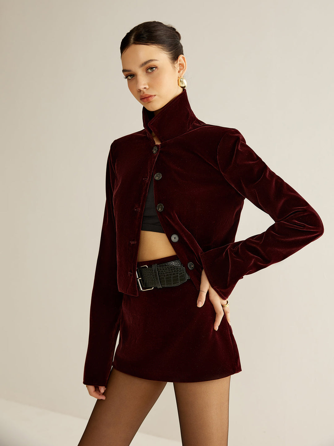 Blazer Court en Velours à Revers