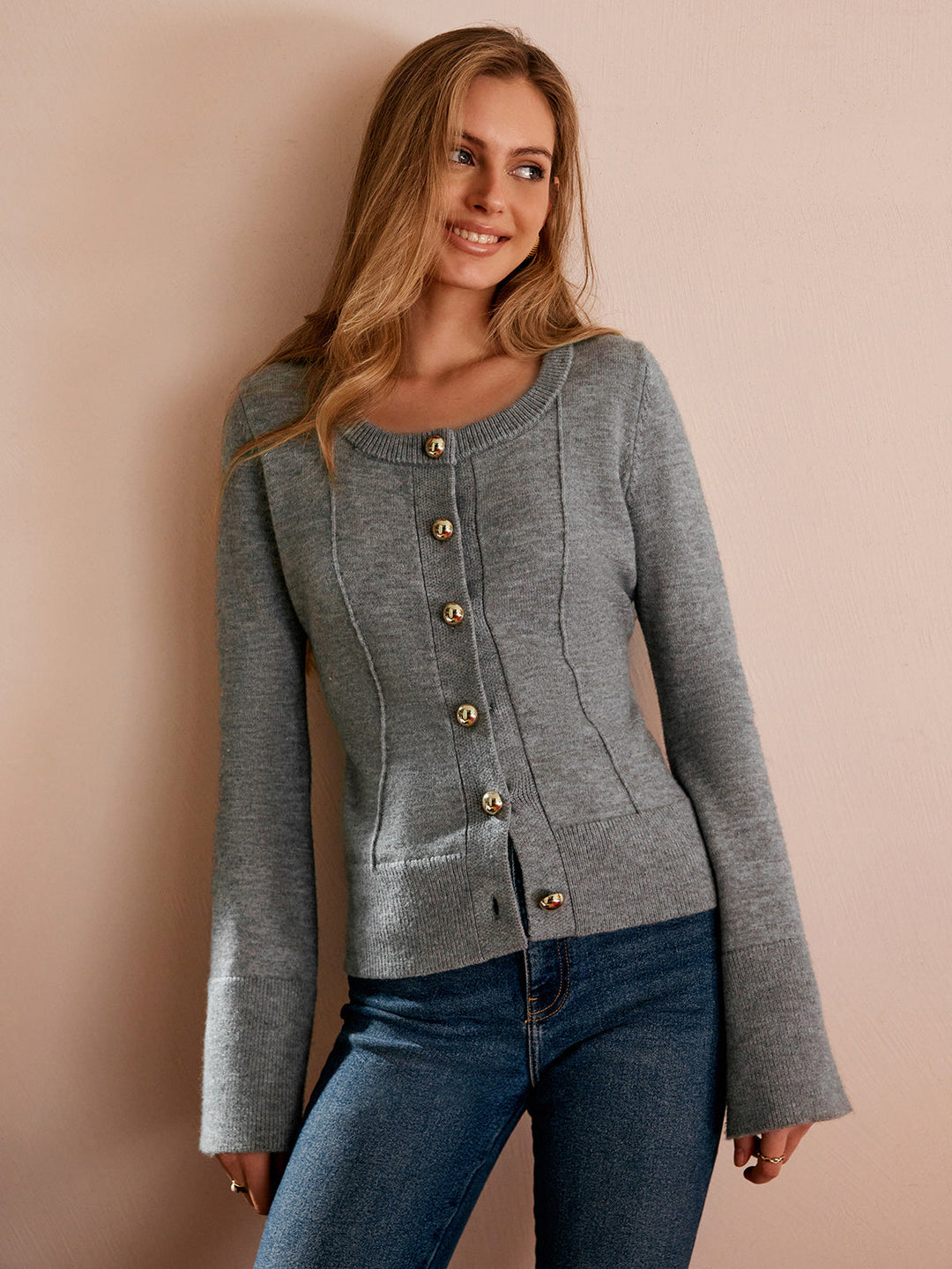 Cardigan Ajusté à Manches Évasées