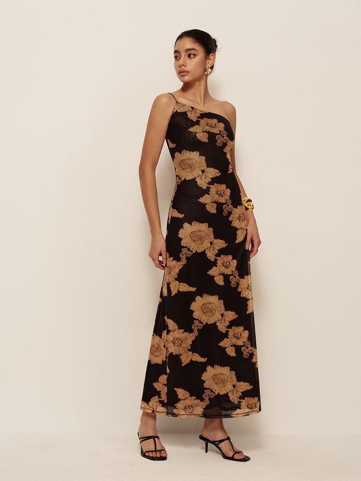 Robe Imprimée Asymétrique à Épaules Dénudées