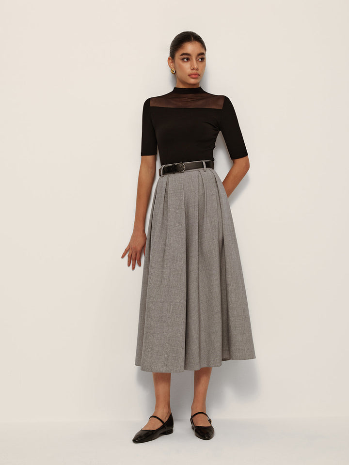 Jupe à carreaux plissée taille mi-haute