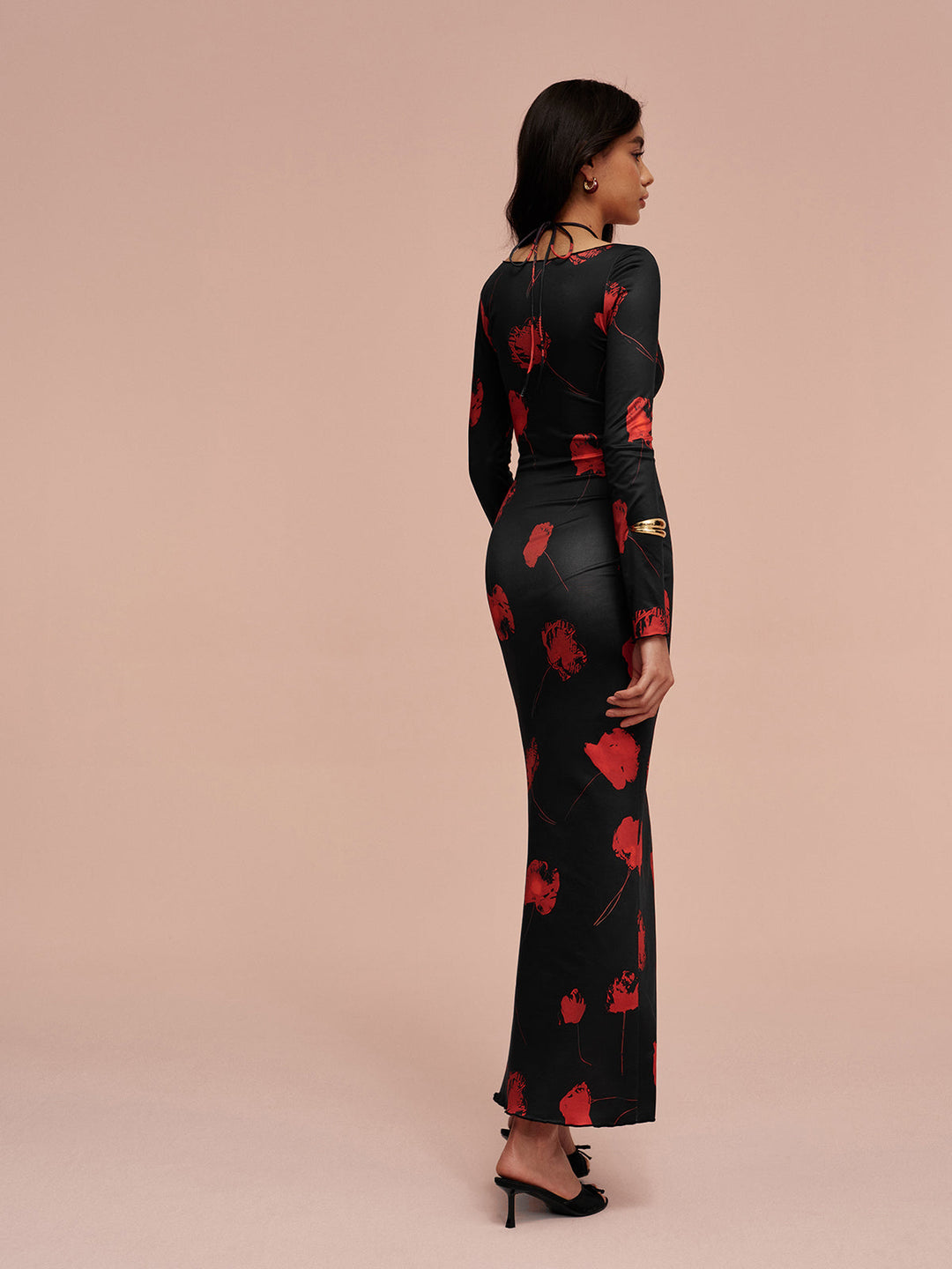 Robe Longue Fleurie à Col Festonné