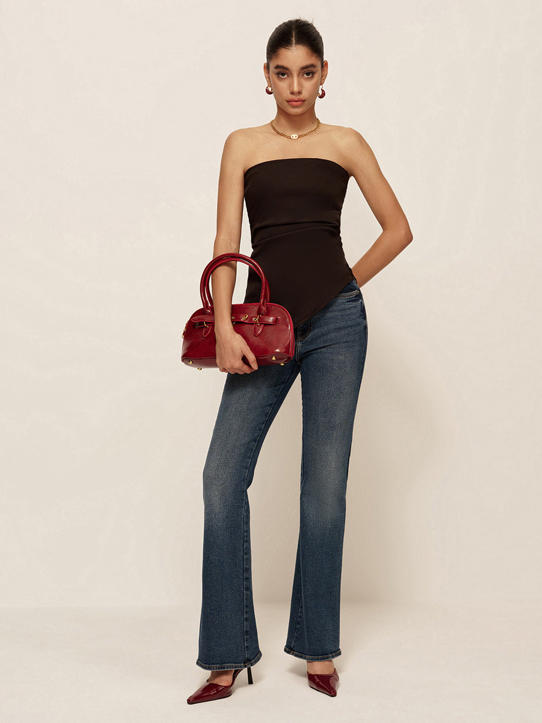 Haut tube skinny déchiqueté asymétrique