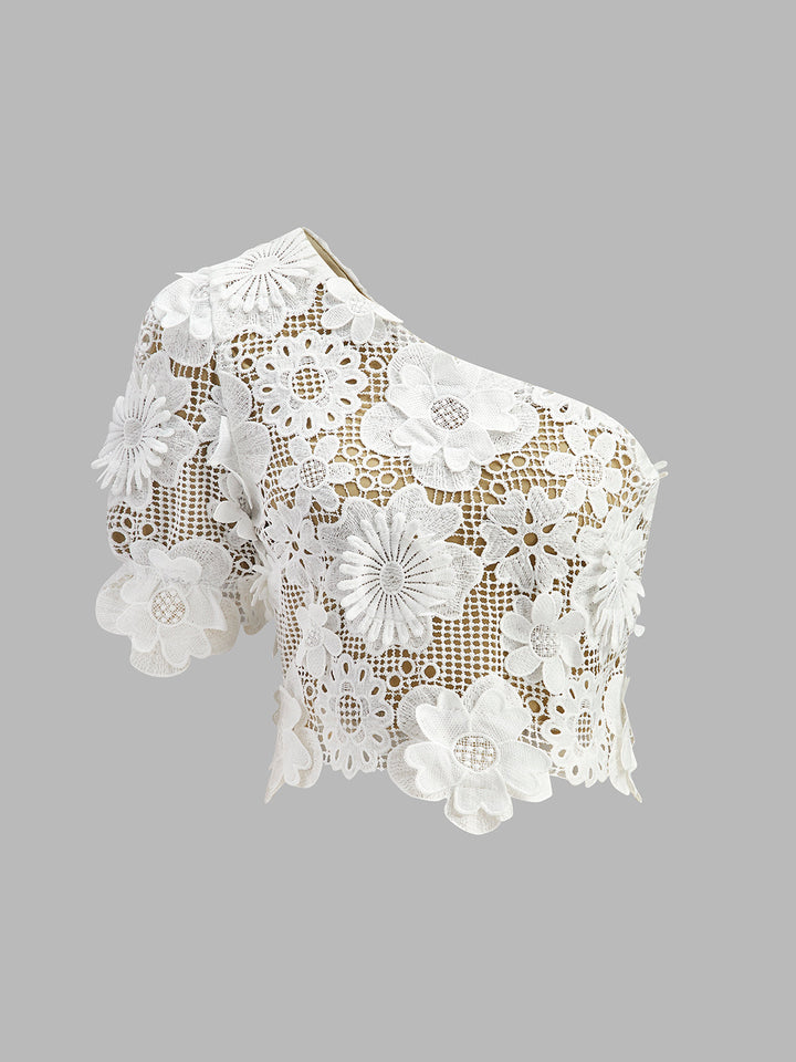 Ensemble Jupe-Top Asymétrique en Dentelle Florale