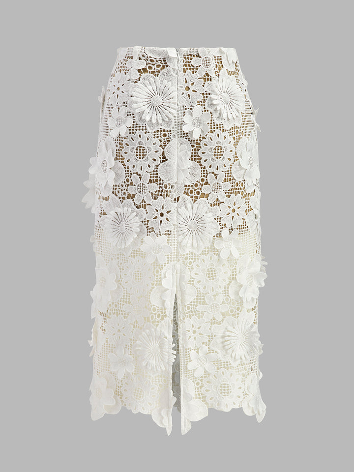 Ensemble Jupe-Top Asymétrique en Dentelle Florale