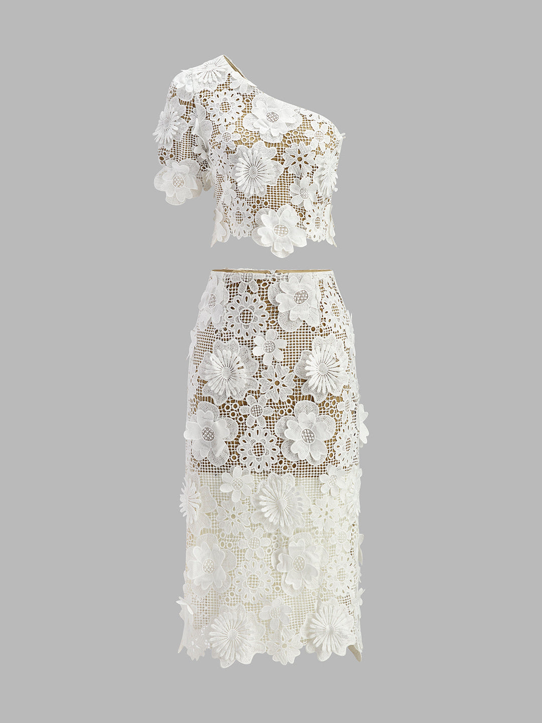 Ensemble Jupe-Top Asymétrique en Dentelle Florale