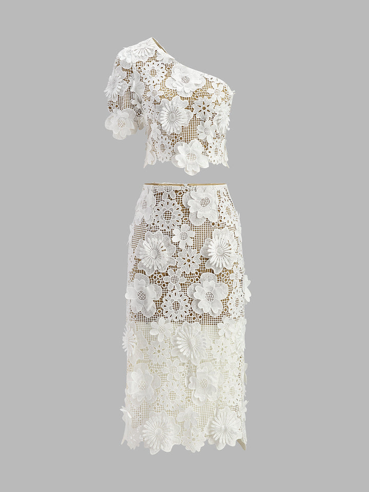 Ensemble Jupe-Top Asymétrique en Dentelle Florale