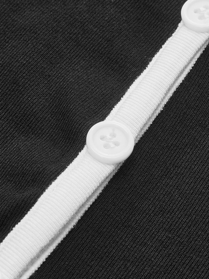 Chemise en tricot à manches longues et col carré contrastant