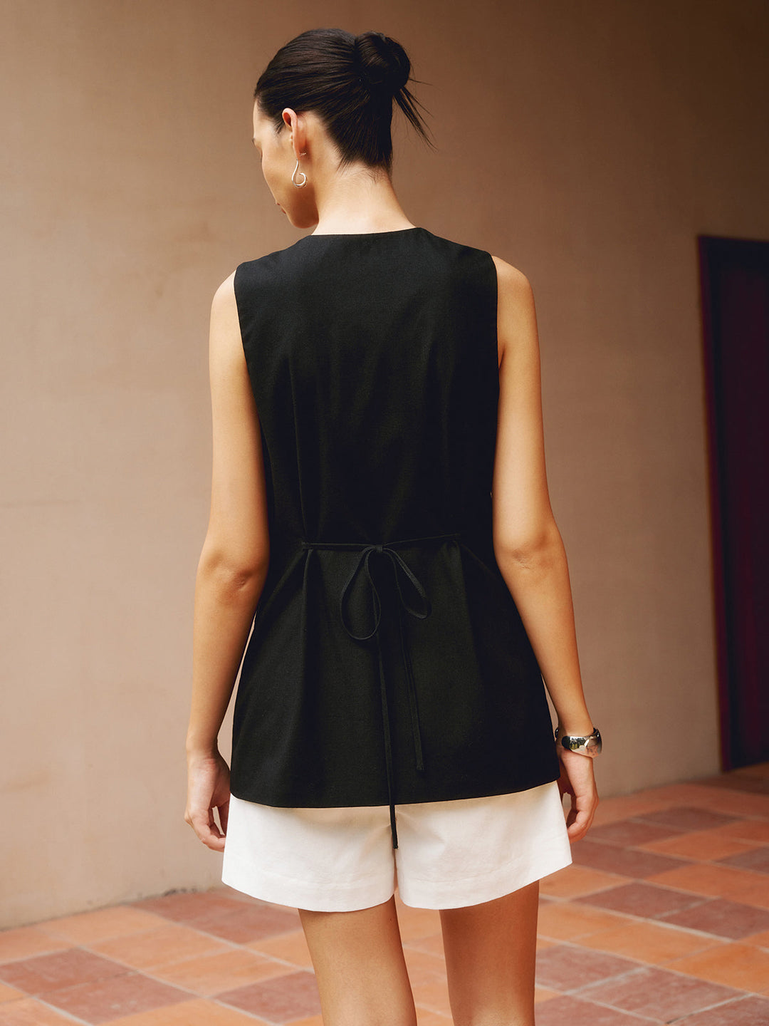 Gilet boutonné en coton et lin
