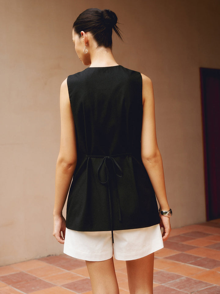 Gilet boutonné en coton et lin