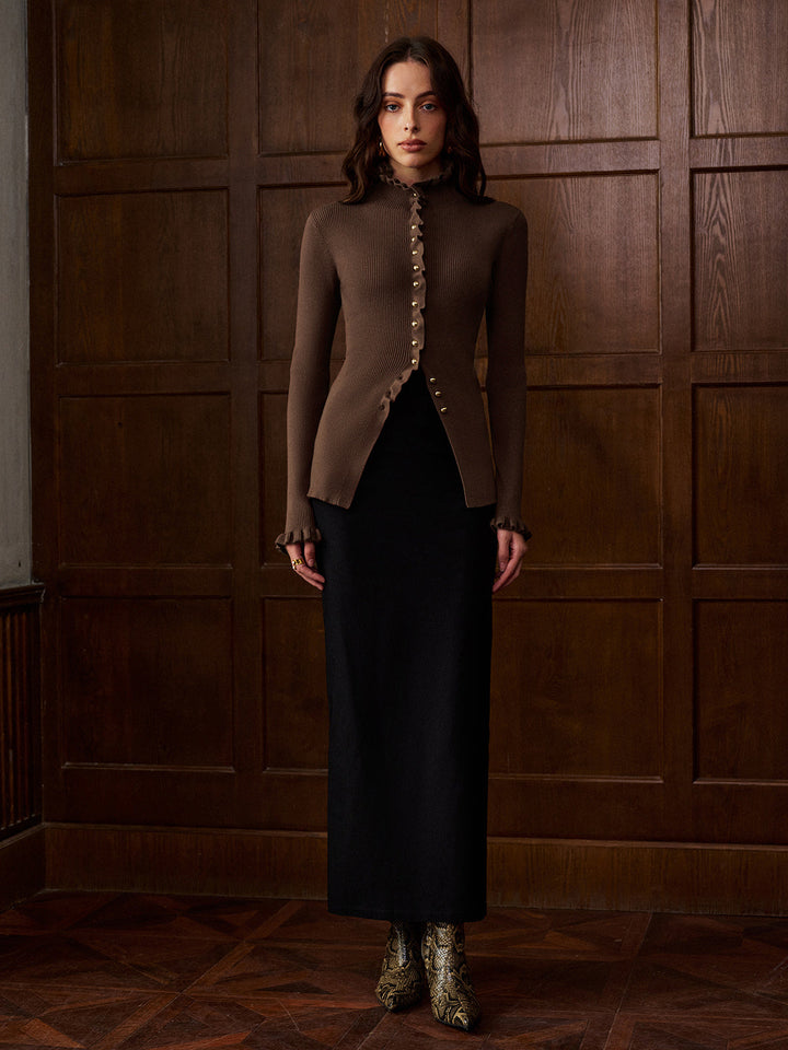 Cardigan Bouton-Métal Coupe Ondulée