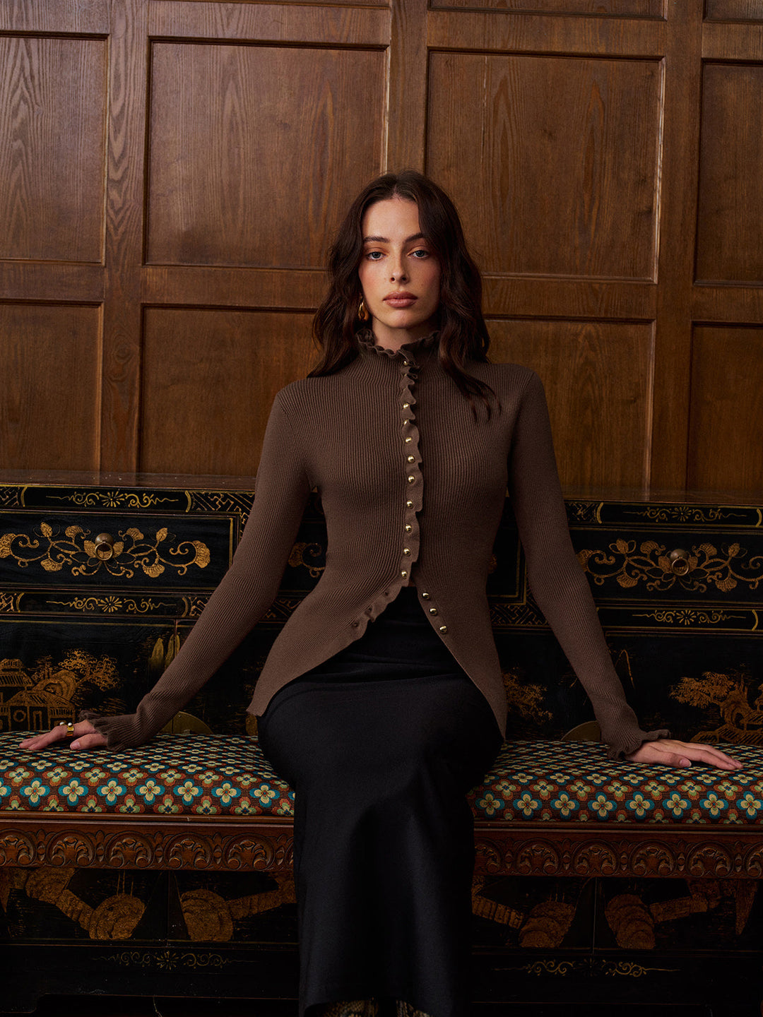 Cardigan Bouton-Métal Coupe Ondulée
