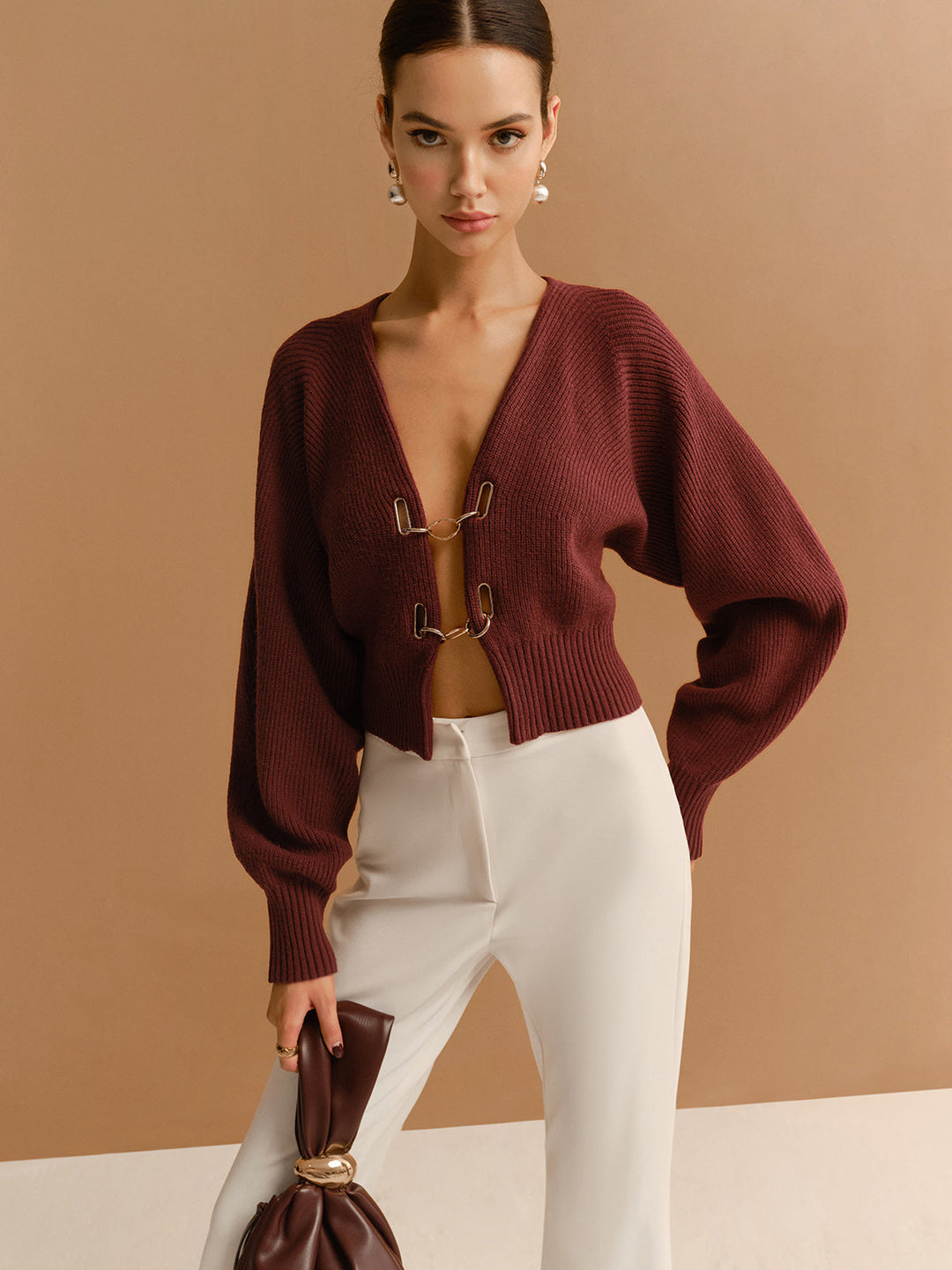 Cardigan Court à Manches Papillon avec Détails Métalliques