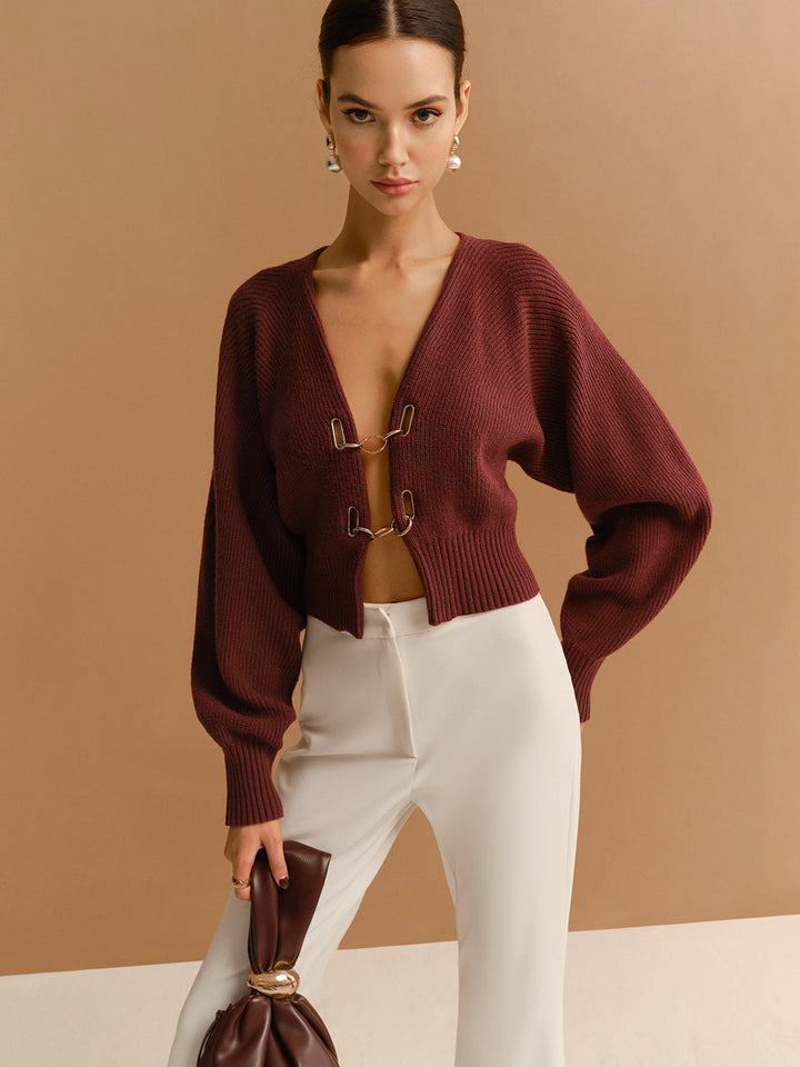 Cardigan Court à Manches Papillon avec Détails Métalliques