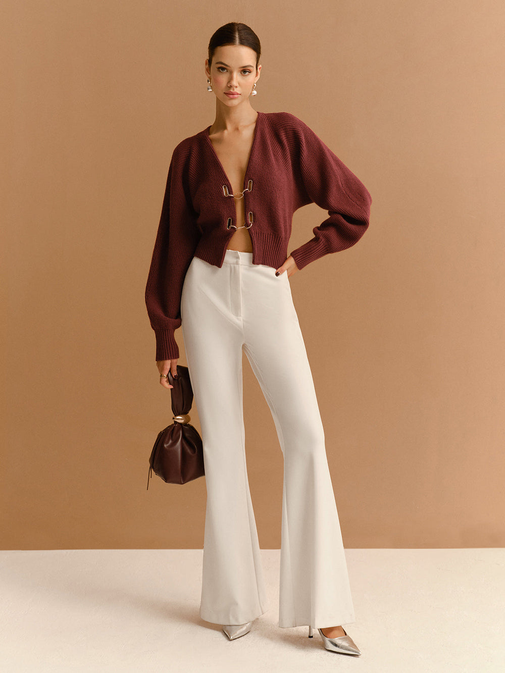 Cardigan Court à Manches Papillon avec Détails Métalliques
