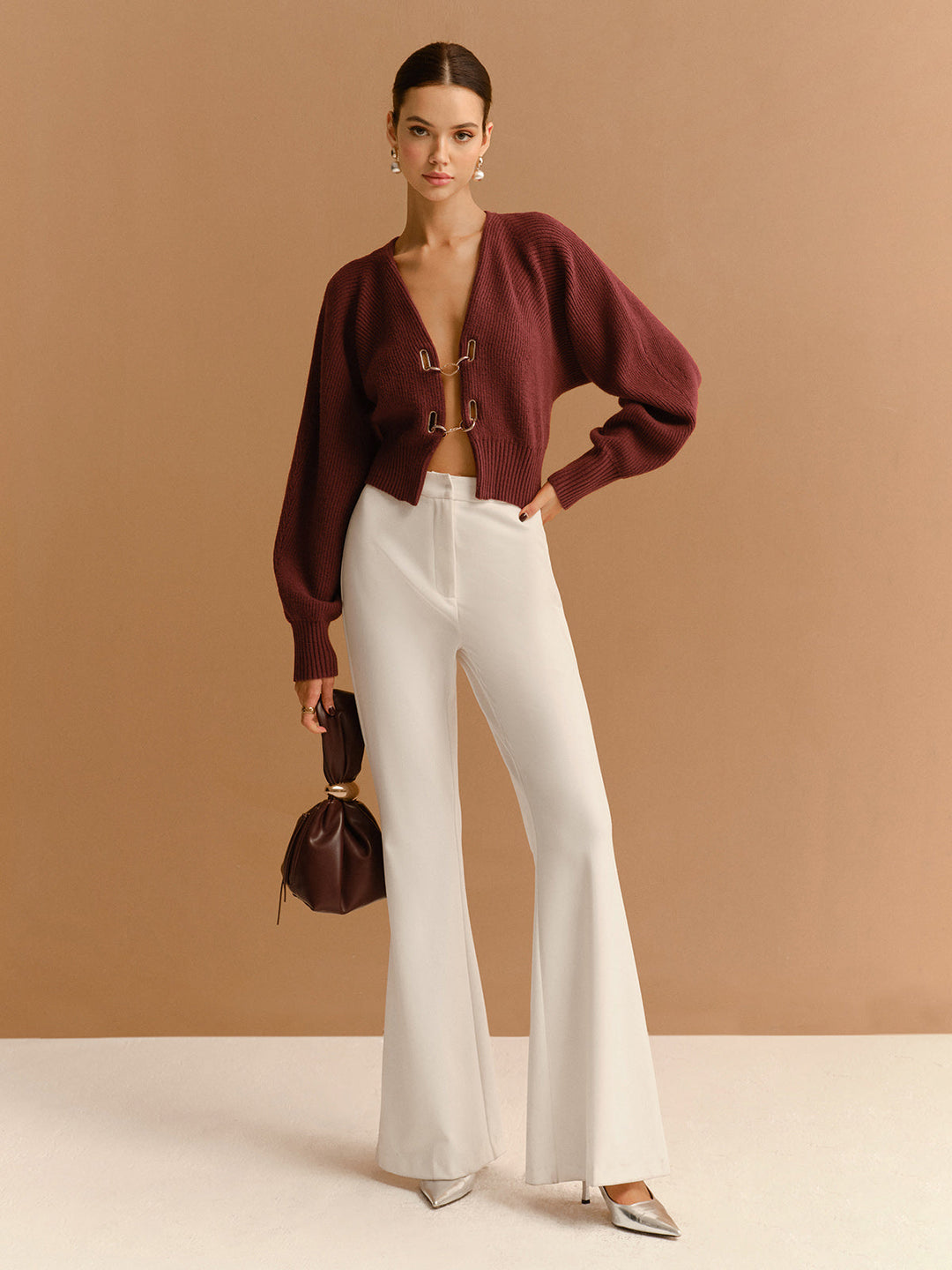 Cardigan Court à Manches Papillon avec Détails Métalliques