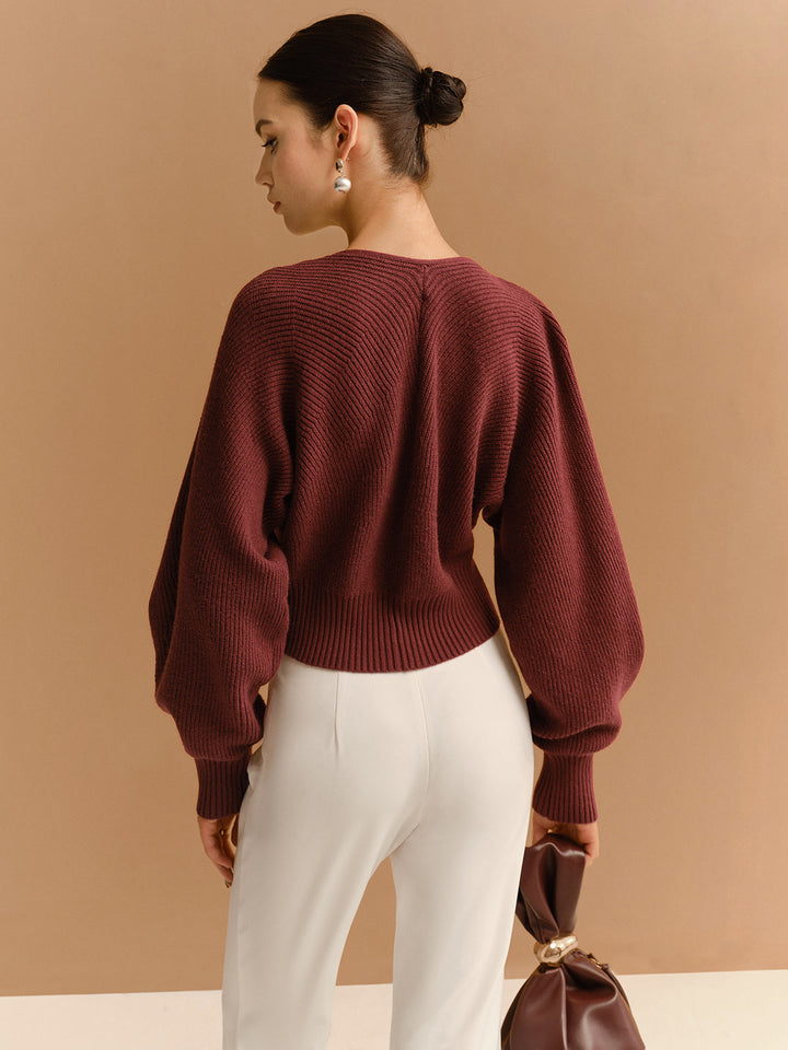 Cardigan Court à Manches Papillon avec Détails Métalliques