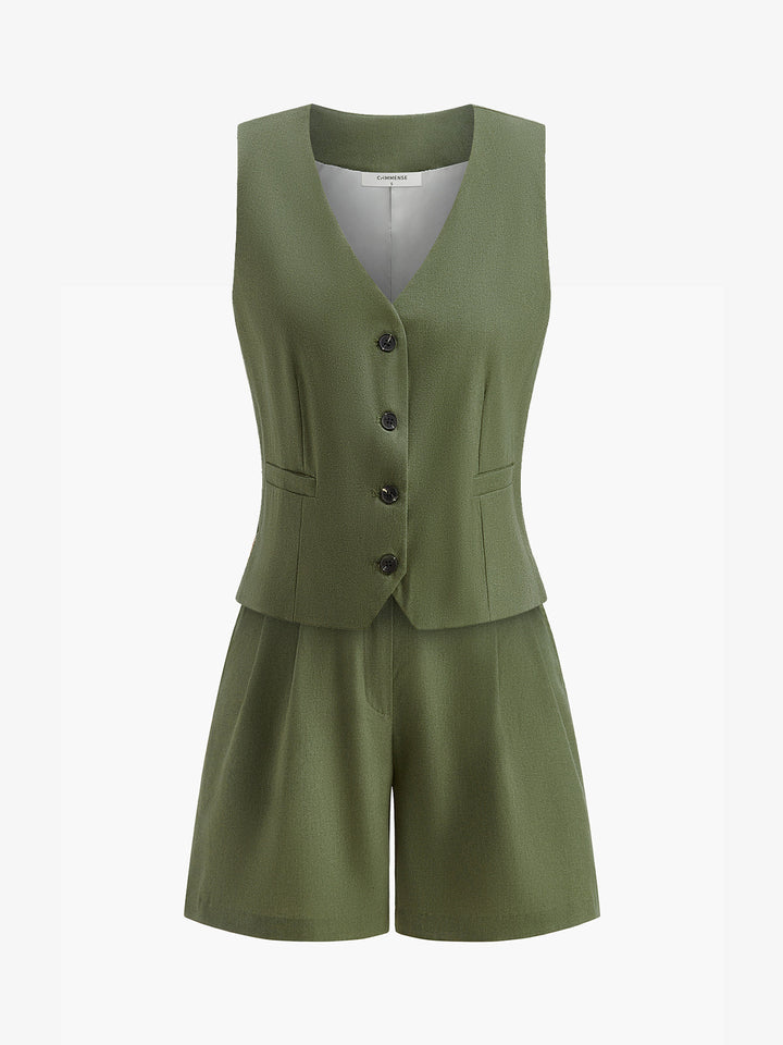 Ensemble Short Boutonné Col V avec Ceinture