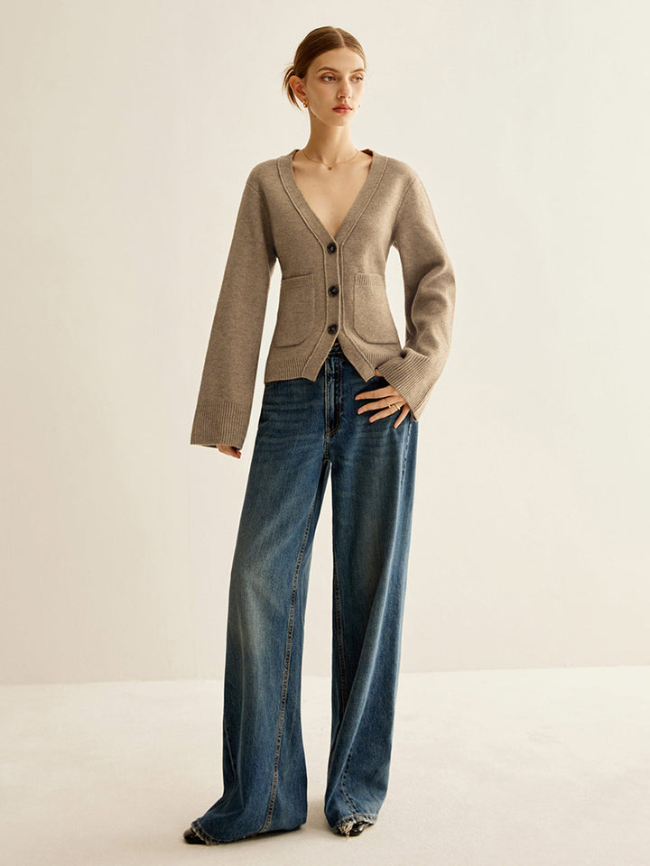 Cardigan Boutonné à col en V et Fente