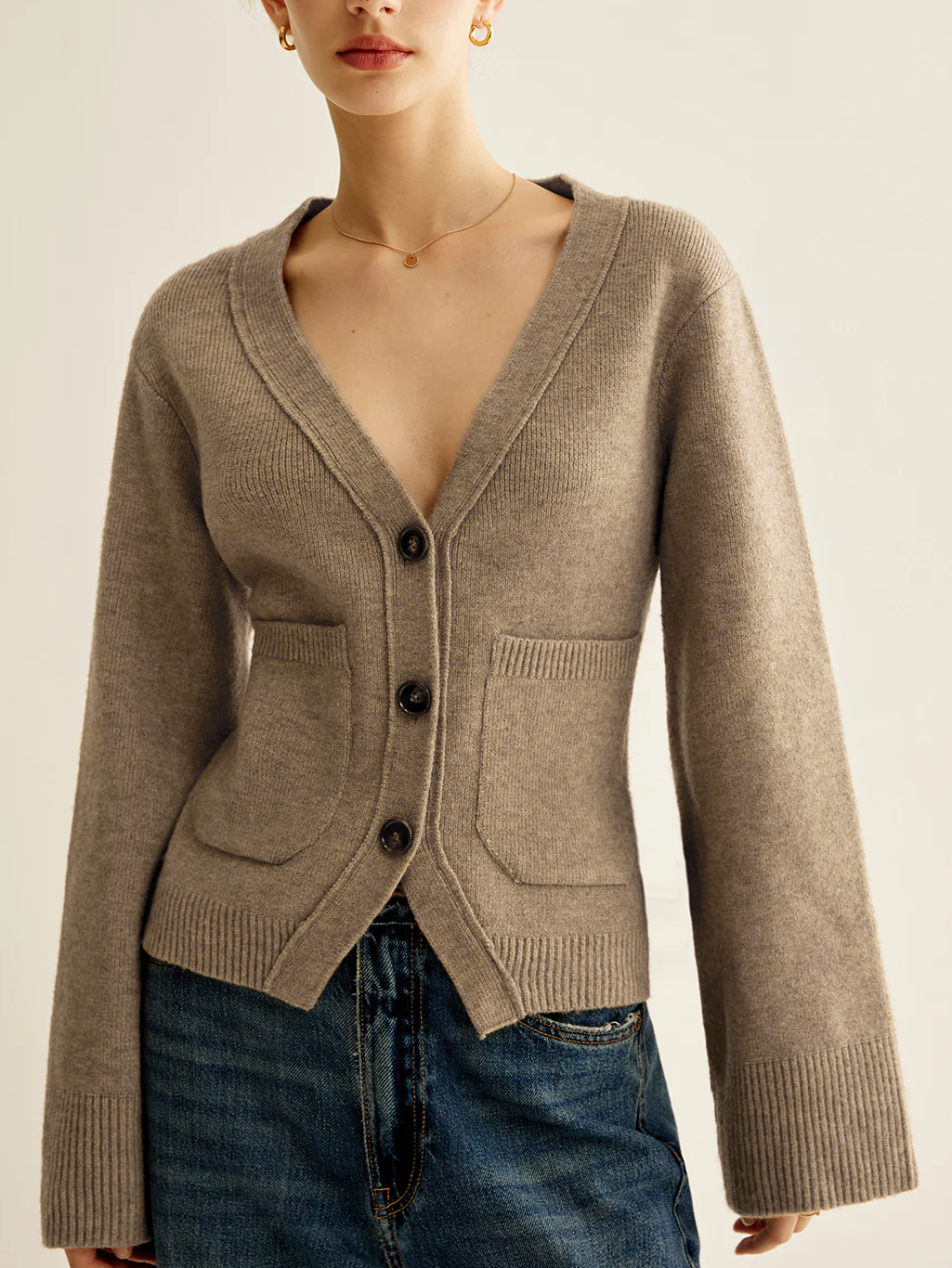 Cardigan Boutonné à col en V et Fente