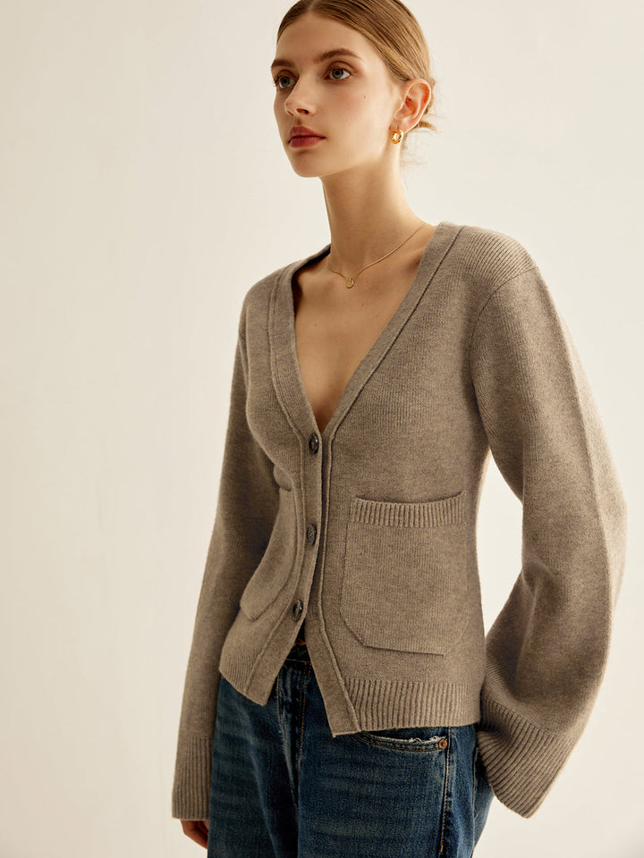 Cardigan Boutonné à col en V et Fente