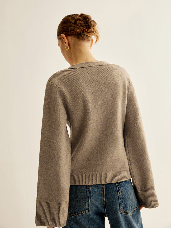Cardigan Boutonné à col en V et Fente