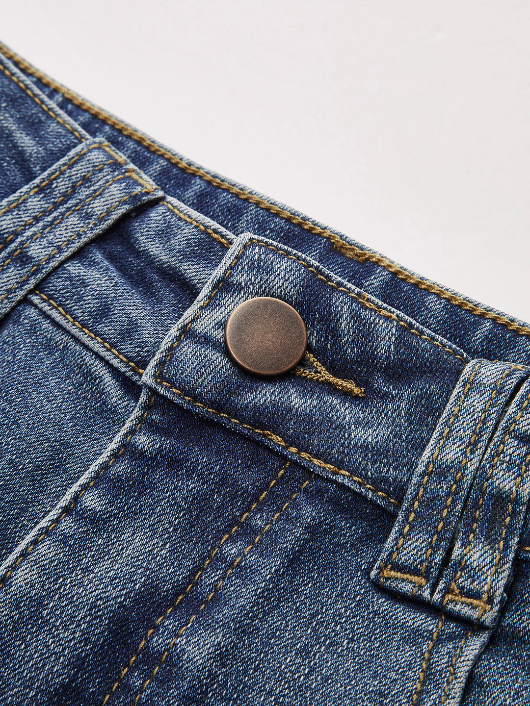 Jean Taille Mi-haute Bootcut en Denim Sans Ceinture