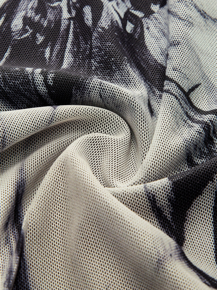 Robe en maille imprimée à col montant