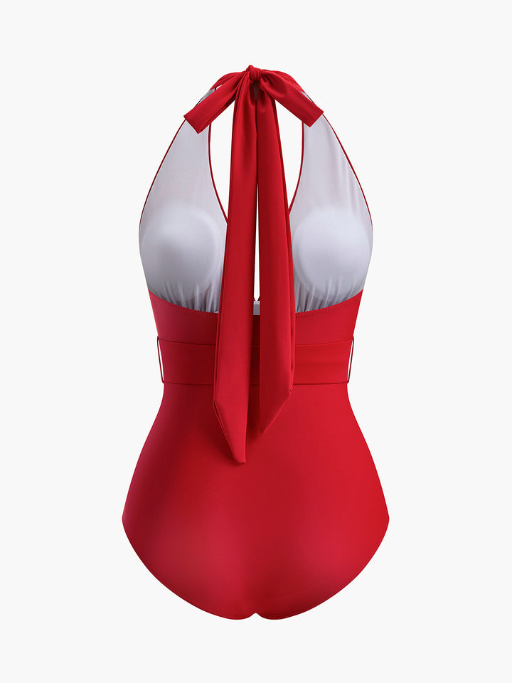 Maillot de bain une pièce à col bénitier avec ceinture