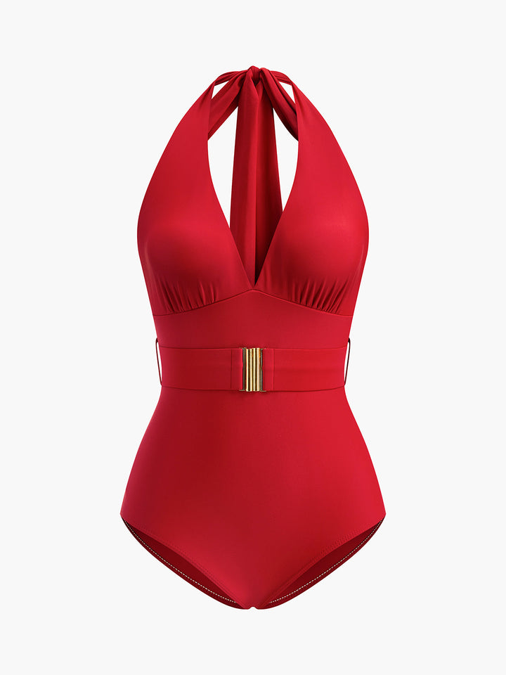 Maillot de bain une pièce à col bénitier avec ceinture