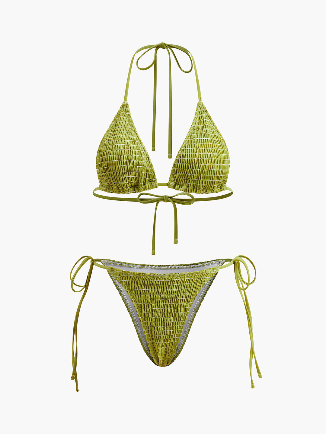 Bikini à smocks triangle avec bretelles à nouer