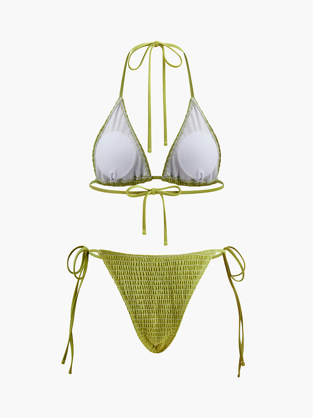 Bikini à smocks triangle avec bretelles à nouer