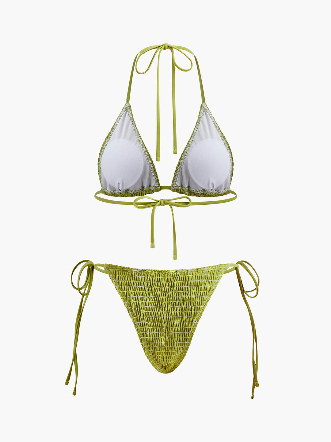 Bikini à smocks triangle avec bretelles à nouer