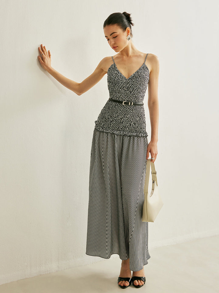 Robe Longue Plissée Sans Manches à Col V