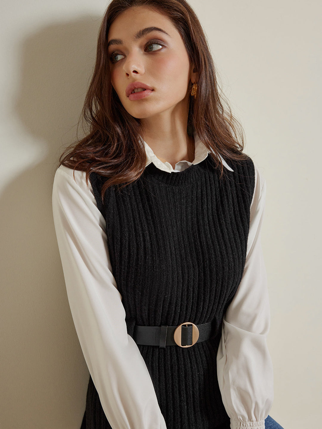 Ensemble Pull Ceinturé Deux Pièces avec Polo