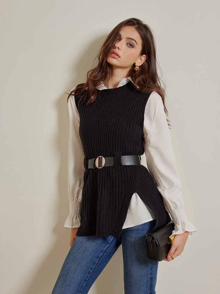 Ensemble Pull Ceinturé Deux Pièces avec Polo