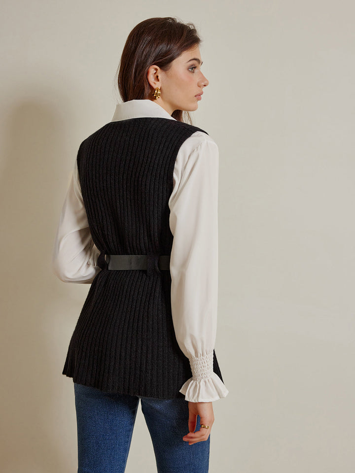 Ensemble Pull Ceinturé Deux Pièces avec Polo
