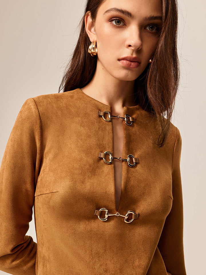 Robe Courte en Daim avec Détails Métalliques
